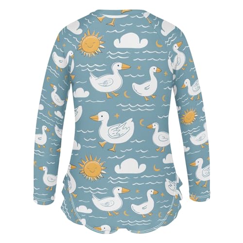 Duck and Cloud and Sun Girls Long Sleeve Swimsuit Rash Guard One Piece Bathing Suits Zipper 3-12T3