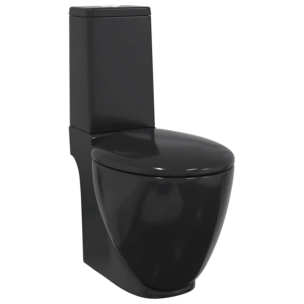 vidaXL WC Toilette in Ceramica da Bagno Nero Soft Close con Scarico Sanitari