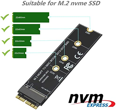 Image of M.2 NVME SSD Convert Adapter Card for MacBook Air Pro Retina (Year 2013-2017), NVME /AHCI SSD Upgraded Kit for A1465 A1466 A1398 A1502 (Black Long Adapter)