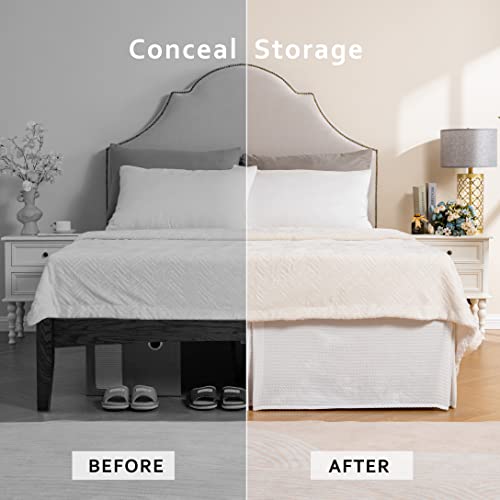 Miye Pleated Waffle Weave Bed Skirt, Tailored Dust Ruffle 14 Inch Drop Easy Fit , Bed Frame Cover, Machine Washable (Queen) #TOP2