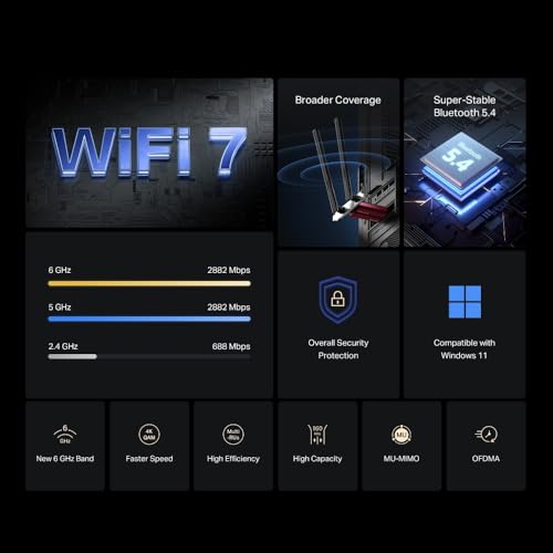 Carte WiFi 7 PC Fixe Windows 11 Mercusys MA37BE PCIe Tri-Bandes