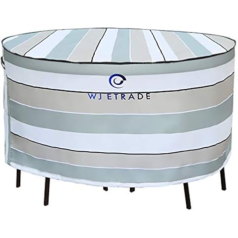 Patio Table Cover, 72"Diax28"H Outdoor Round Medium-Small 4-5 Piece Furniture Set Cover, Heavy Duty Waterproof UV Resistant, Striped Cover