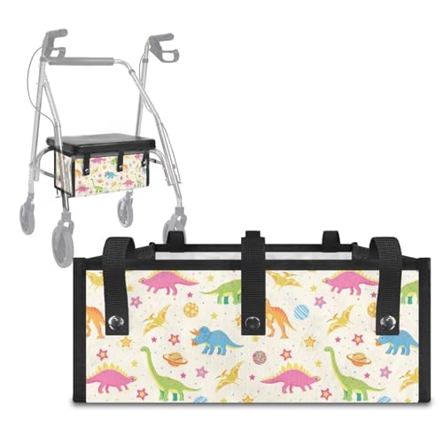 Noprintge Rollator Basket Walker Under Seat Rollator Bag Walker Accessories Detachable Walker Organizer Storage Pouch Drive Walker Tray Reusable Rollator Accessories, Cartoon Dinosaur