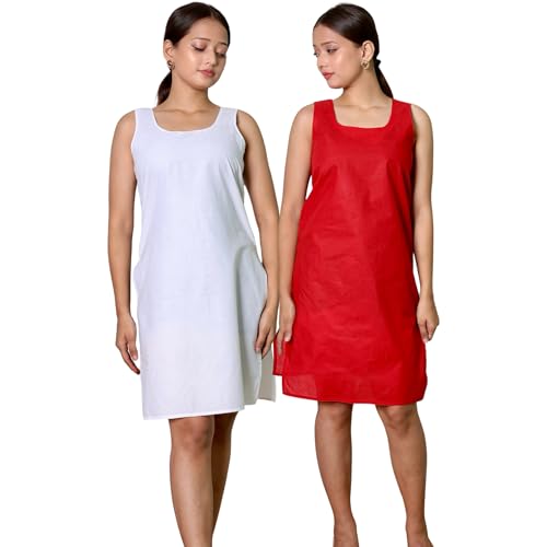 Image of KASANI Women's Camisole Cotton Long Knee-Length Sameej /Slip /Inner, Sleeveless, Pack of 2