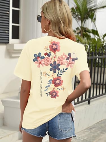 Christian Bible Verse Graphic T Shirts Women Jesus is The Light Print Tees Religious Gift Inspirational Casual Tee Tops4