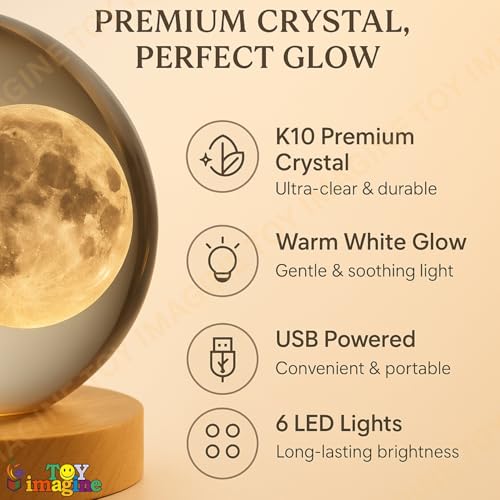 Image of Toy Imagine 3D Crystal Ball Night Lamp, Moon & Galaxy Theme Bedroom Decor Light, Acrylic Sphere Decorative Small Lamp for Kids, Women & Gift Ideas, 24 Designs Assorted