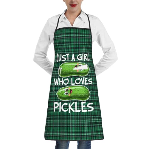 nopicsn Just A Girl Who Loves Pickles Apron for cooking with Pockets Women Men Kitchen Chef Funny Aprons
