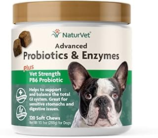 Veterinarian Strength Advanced Probiotics, Healthy Enzymes and PB6 Probiotic Supplement For Your Dogs Stomach, Intestine, Digestion and GI Tract health, Made by NaturVet, 120 Soft Chews