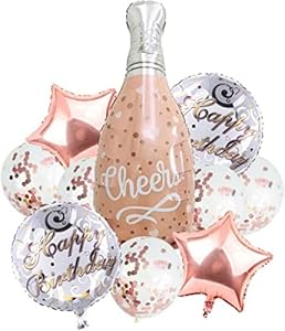 DIWULI Geburtstag Luftballons Sekt-Glas - Happy Birthday Deko-Set