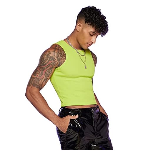 GORGLITTER Men's Fashion Workout Neon Crop Tank Top Slim Fit Hot Shirts Green Medium