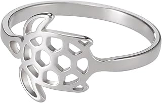 Stainless Steel Nature-Inspired Ring Cute Tortoise Sea Turtle Jewelry Size 7-11 Hollow Out Accessories Gold, Silver Delicate Everyday Statement Rings for Women