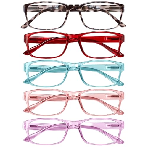 Lesebrille, blaues Licht, Federscharnier, Lesebrille für Frauen, Blendschutz, leichte Brille (Gaoye 5er Pack, Mix Farbe 2, 4.0)