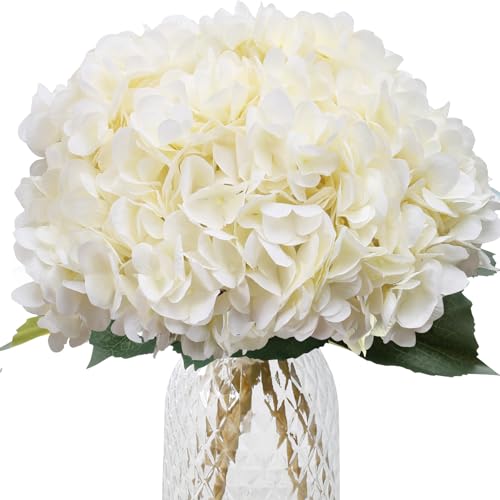 merakdoira 6PCS hydrangea artificial flower-artificial flowers Silk fake flowers Bouquet for Wedding Party Office Home Decor(White)