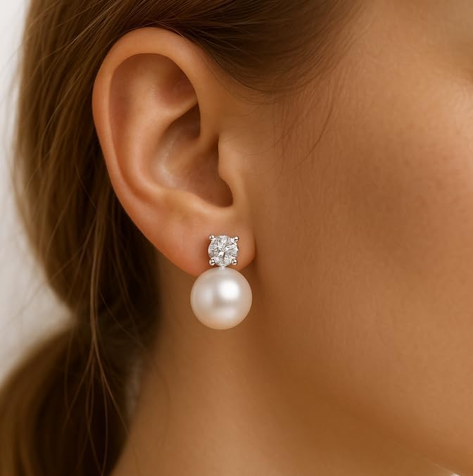 Pearl Clip on Earrings for Women - 14K Gold Silver Plated Cubic Zirconia Non Pierced Ear Clips Jewelry Gifts for Wedding Bridal Party Gifts - Image 9