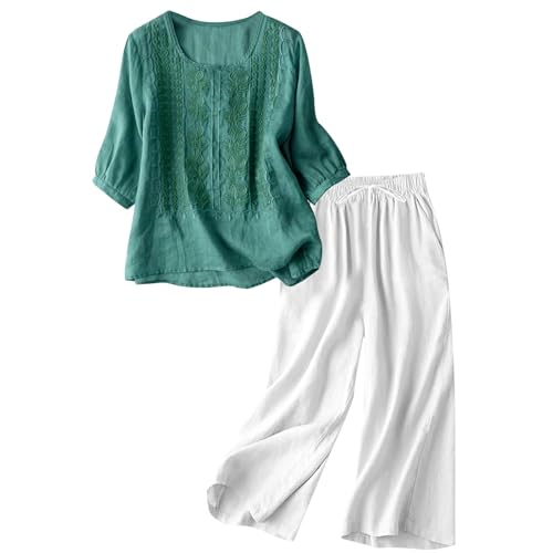 Combinaison en lin femme chic ensemble 2 pièces fluide de haute qualité