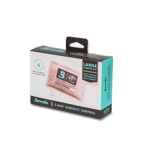 Boveda voor Muziek | 2-weg Vochtigheidscontrole Grote Starter Kit voor Fretted/Bowed Wood Instruments (Akoestische Gitaren en Meer) | Inclusief (4) Maat 70 Boveda 49% RH en (2) Dubbele Stoffen Houders | 1-Count