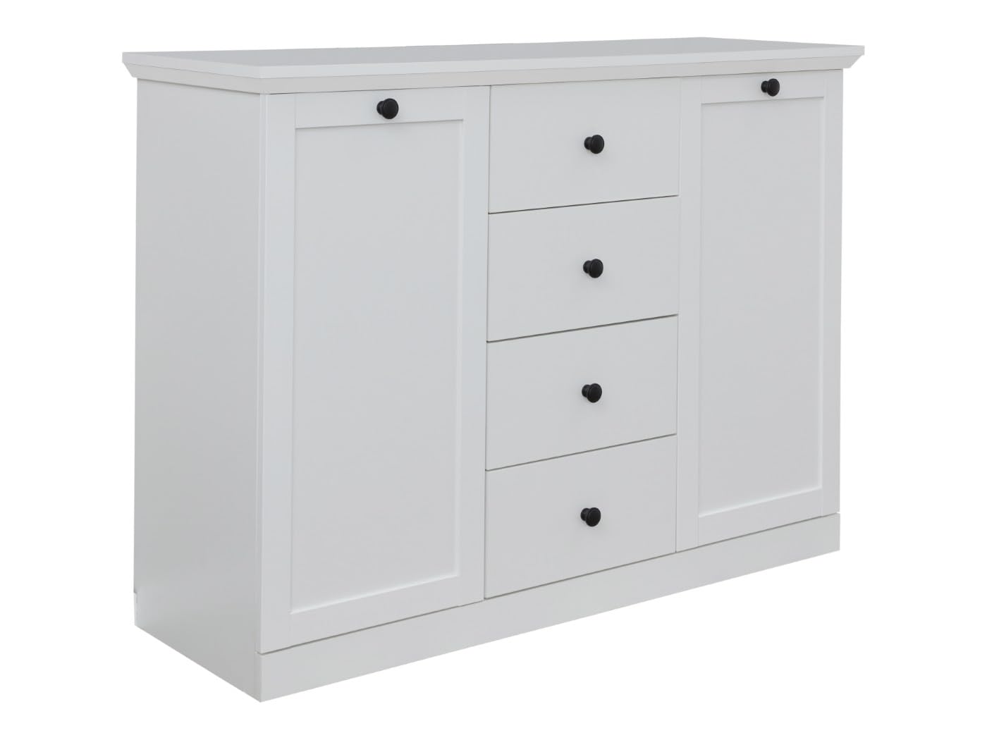 trendteam smart living - Baxter - Sideboard - Weiß Matt - Kommode - Schrank - (BxHxT) 119 x 88 x 41 cm - Landhausstil - Schwarze Metallgriffe - Vollauszug Schubladen - Sockel