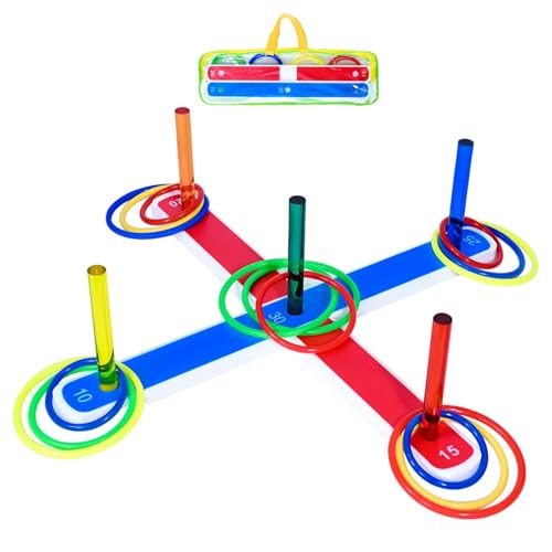Digiele Ringwurfspiel, Wurfspiel Kinder Outdoor, Ringwurfspiele Spiele Garten, Acryl-Hauptkörper und 24 Bunte Werfen Ring, Draußen auf dem Rasen und Drinnen Game, Erwachsene und Familienspaß Partys