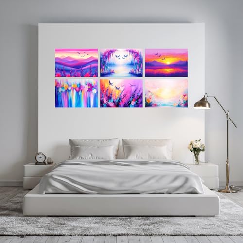 Image of SiddArtify Floral Landscape Wall Art Prints Set - Colorful Nature Poster Decor for Living Room Bedroom Office - 8x12 Sticker Pack of 6