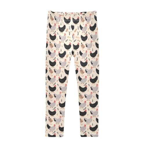 Black White Chicken Leaves A Girls Leggings Athletic Pants Tights Stretch Bottom