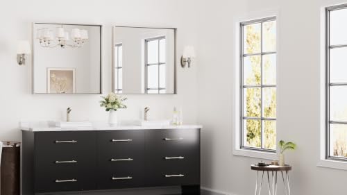 Image of Keonjinn 30x30 Inch Brushed Nickel Bathroom Mirror for Over Sink, Rectangle