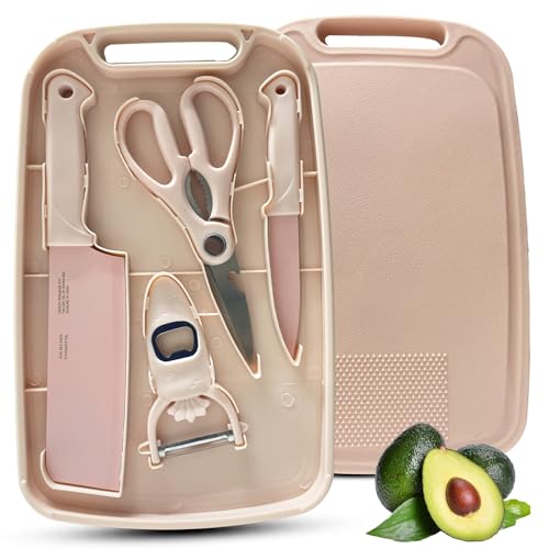 WEISHEHUG Knife and Cutting Board Set 5 In1 Travel Small Cutting Boards with Knife Camping Essentials for Travel College(Pink)