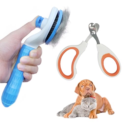 Image of Pet Brushes for Indoor Cats and Nail Clipper Set, Kitten Pet Dog Nail Trimmer (blue）