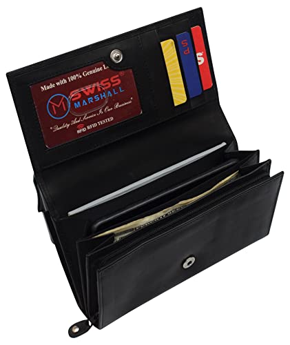 Womens Wallet RFID Blocking Genuine Leather Large Capacity Clutch Purse Smartphone Wallet Credit Card Holder (Black)2
