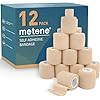 Metene Self Adhesive Bandage Wrap 12 Pack, Athletic Tape 2 Inches X 5 Yards, Sports Tape, Breathable, Waterproof, Elastic Bandage for Sports, Wrist and Ankle Wrap Tape, Non-Woven Bandage(Beige)