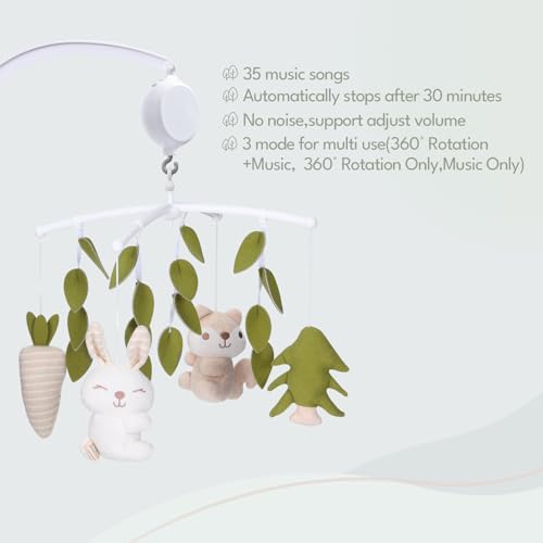 COTTONBEBE Crib Mobile 35 Lullaby Muisc, Organic Cotton Baby Mobiles for Cribs & Pack N Play, Easy to Install, Stuffed Animals Hanging Toys Newborn Boys & Girls, Safari Nursery Decor - Thumbnail 5