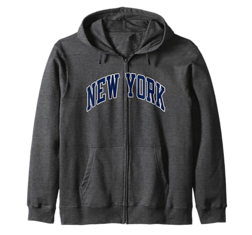 New York Varsity Style Navy Text Zip Hoodie