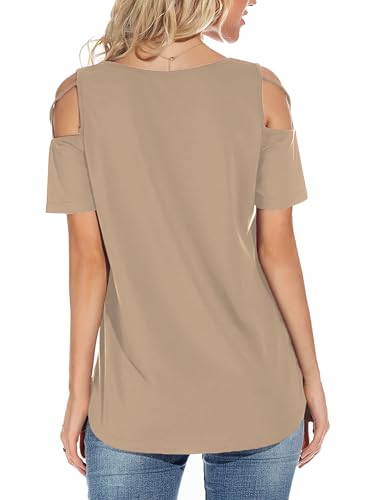 Image of Jar of Love Women's Summer Tops Short Sleeve Cold Shoulder Tops T-Shirts for Women Spring Summer Tops Loose Fit Tunic 2026