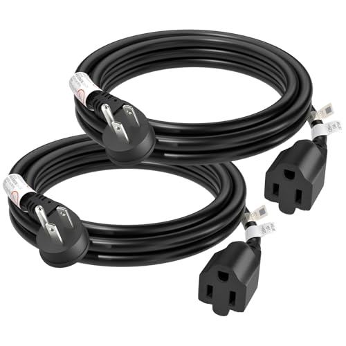 Image of FIRMERST 1875W 15A Flat Plug Extension Cord 6 Feet 14 AWG Black Pack of 2, UL Listed