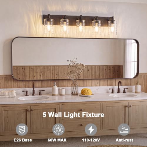 Image of 5-Light Bathroom Light Fixtures Modern ORB Vanity Lights
