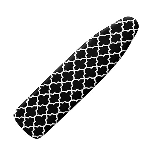 Eheartsgir Black & White Moroccan Lattice Durable Iron Board Cover Non Stick Scorch Easy-Fit Ironing Board Cover Standard Size with Elastic Edge and Hook & Loop Fastener Strap
