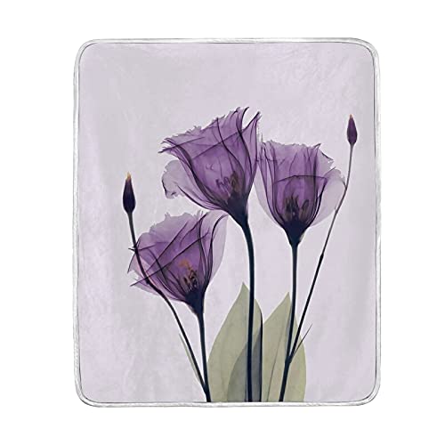 Mnsruu Flannel Bed Throws, Purple Tulip Flowers Fleece Plush Throw Blankets For Sofa Couch Sofa Office Travel Camping, Lightweight, 50 X 60 In #TOP20