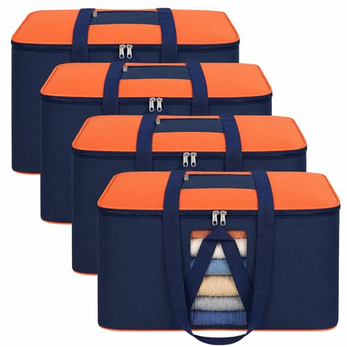 EASY HOME 33 litre Under bed Storage Bags for Clothes | Cloth Storage Organizer with Zip Closure | Wardrobe Bag for Sarees, Quilts & Blankets | Moisture Proof Nylon Cover Bag (44x24x31 cm, Medium)