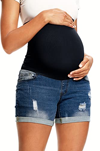 Short de maternité en jean stretch bleu vêtement grossesse XXL - 2