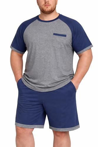 Image of Mens Pajamas Set Lightweight Summer Pjs Sleepwear Soft Comfy Short Sleeve Loungewear With Pocket (S-4X)
