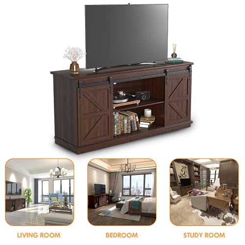 Image of JUMMICO TV Stand for 65 Inch TV, Sliding Barn Doors, Brown