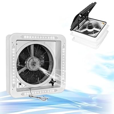 RV Roof Vent Fan 14" with Light, Continuously Variable Reversible 12V Remote Control Trailer Roof Vent Low Noise with Rain Sensor,UV Protection,Thermostat for Camper,Travel,Cargo Trailer,12v