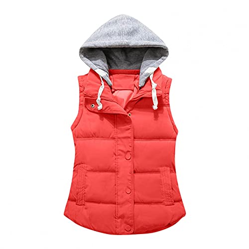 SGSD Gilet court matelassé - Doudoune pour femme - Avec capuche - Sans manches - Pour l'extérieur - Veste matelassée - Manteau d'hiver - Portable - Coupe-vent, rouge, XL Cover