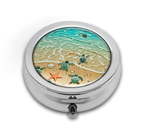 Pill Box,Cute Turtle Round Pill Box 3 Compartment Decorative Pocket Purse Portable Mini Travel Medicine Tablet Vitamin Holder Organizer Pill Case
