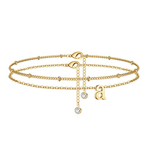 Monozo Ankle Bracelets For Women, 14K Gold Filled Layered A Initial Anklet For Women Dainty Alphabet Letter Charm Beach Ankle Bracelets For Teen Girls #TOP20