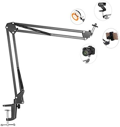 Overhead Tripod Mount for Camera Webcam Ring Light, Flexible Over Head Arm for iPhone with Phone Holder and Ball Head, Table Stand Accessory for Phone Video Recording Live Stream