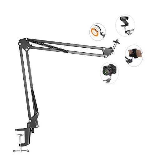 Overhead Tripod Mount for Camera Webcam Ring Light, Flexible Over Head Arm for iPhone with Phone Holder and Ball Head, Table Stand Accessory for Phone Video Recording Live Stream