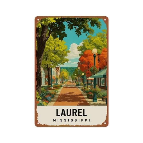 Laurel, Mississippi - Park Town Metal Wall Art Metal Tin Sign Wall Decor Funny Vintage Tin Sign Poster For Cafe Bar Restaurant Supermarket Shop 8 x 12