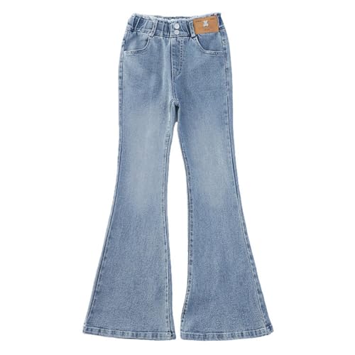 Jeans évasés rétro pour filles avec bas cloche en coton extensible pantalon décontracté à jambes larges pour adolescentes avec design vintage, bleu, 4-5...