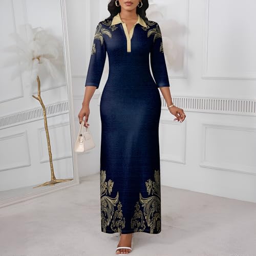 Image of PinkPatty Women's Casual 3 /4 Sleeve Polo V Neck Bodycon Maxi Dress