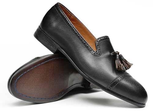 Santimon Men's Genuine Leather Tassel Loafers Slip-On Dress Shoes | Lightweight Penny Loafers for Wedding, Business, Prom & Tuxedo Events4